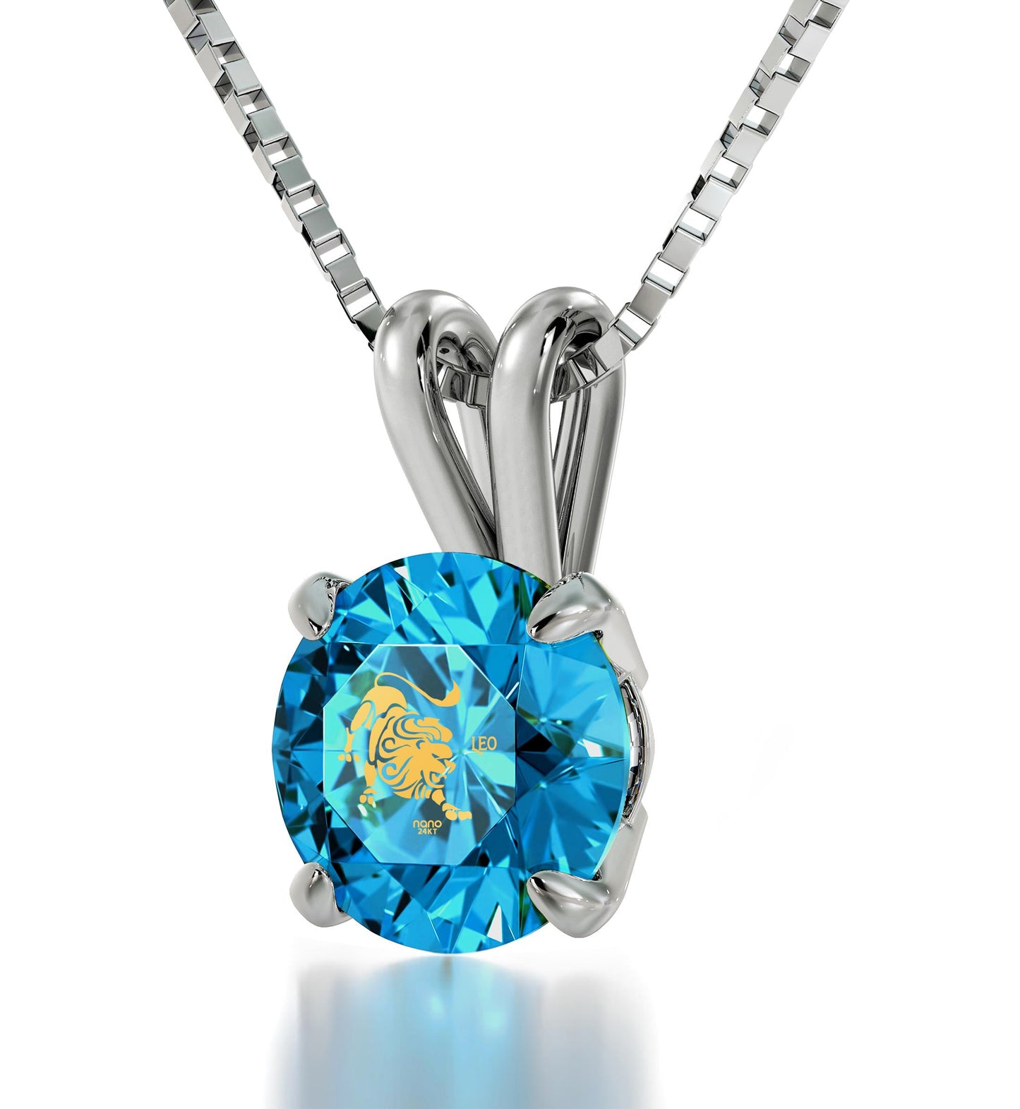925 Sterling Silver Leo Necklace Zodiac Pendant 24k Gold Inscribed on Crystal