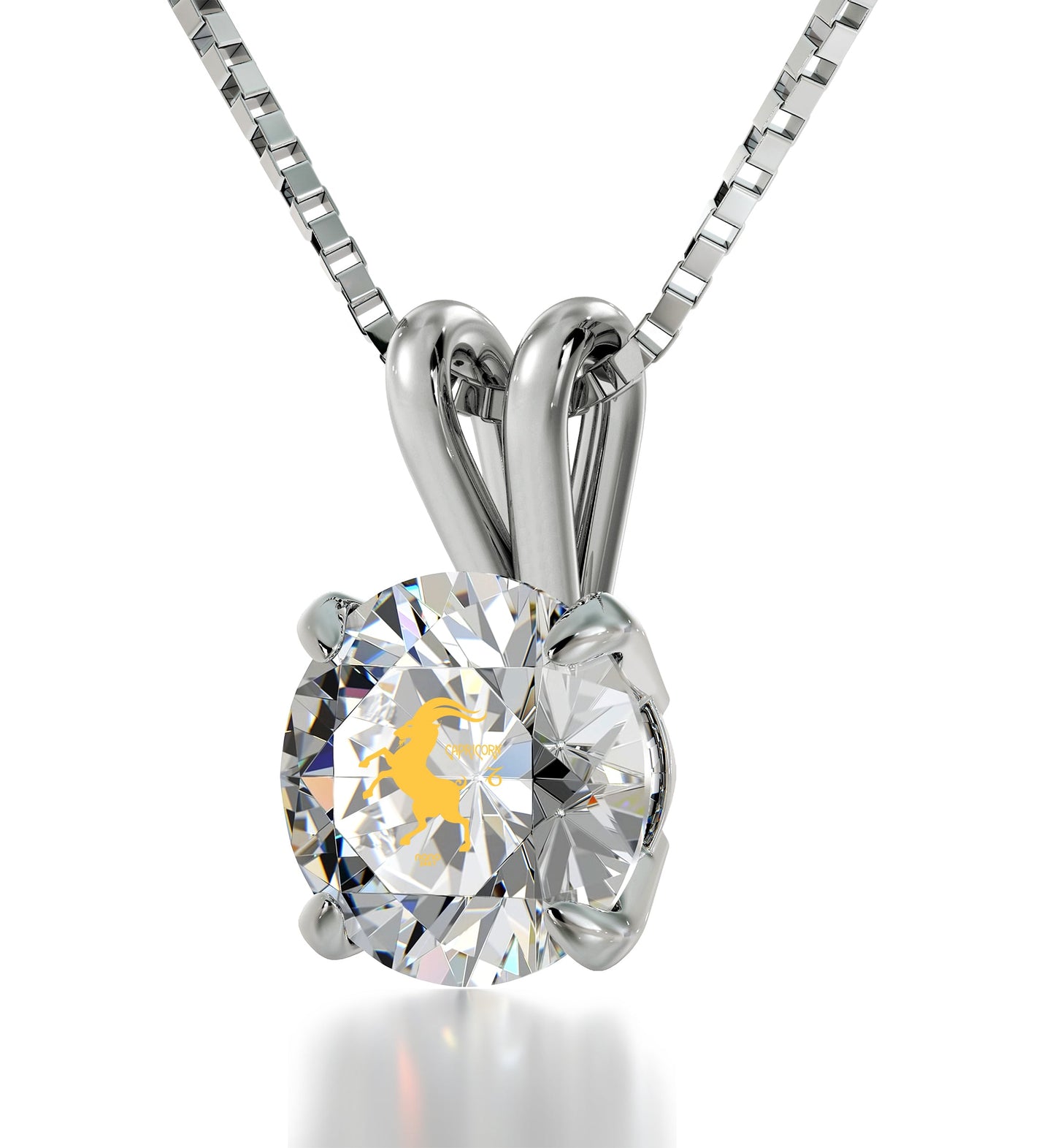 925 Sterling Silver Capricorn Necklace Zodiac Pendant 24k Gold inscribed on Crystal
