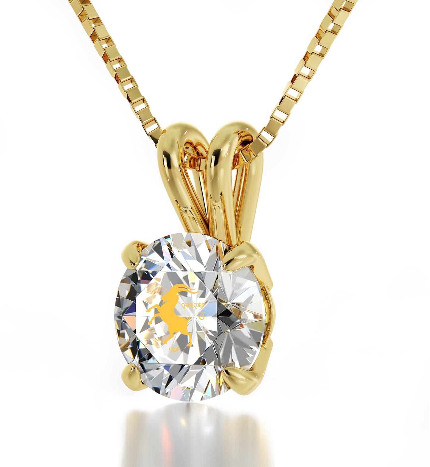 Gold Plated Silver Capricorn Necklace Zodiac Pendant 24k Gold inscribed on Crystal