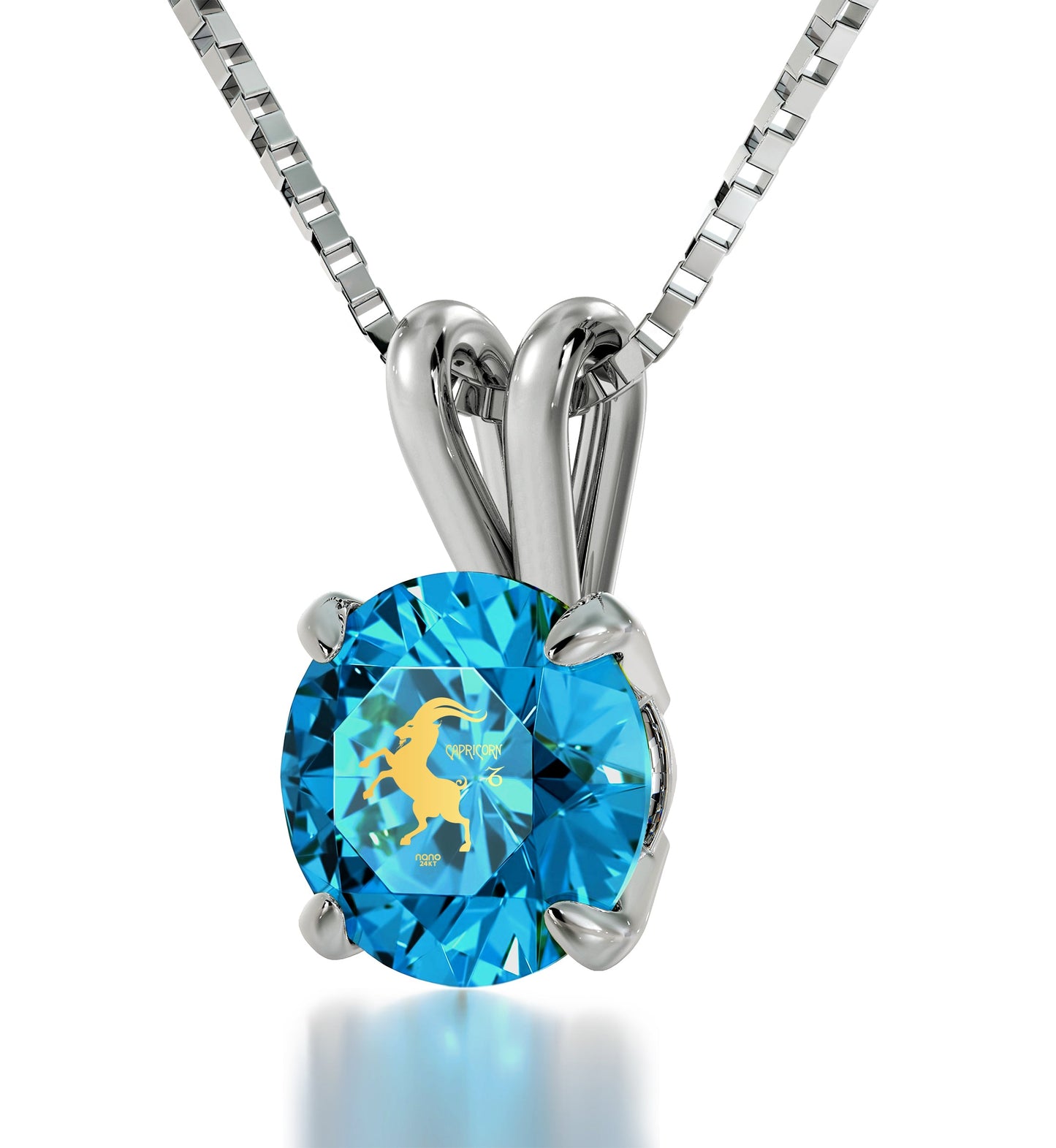 925 Sterling Silver Capricorn Necklace Zodiac Pendant 24k Gold inscribed on Crystal
