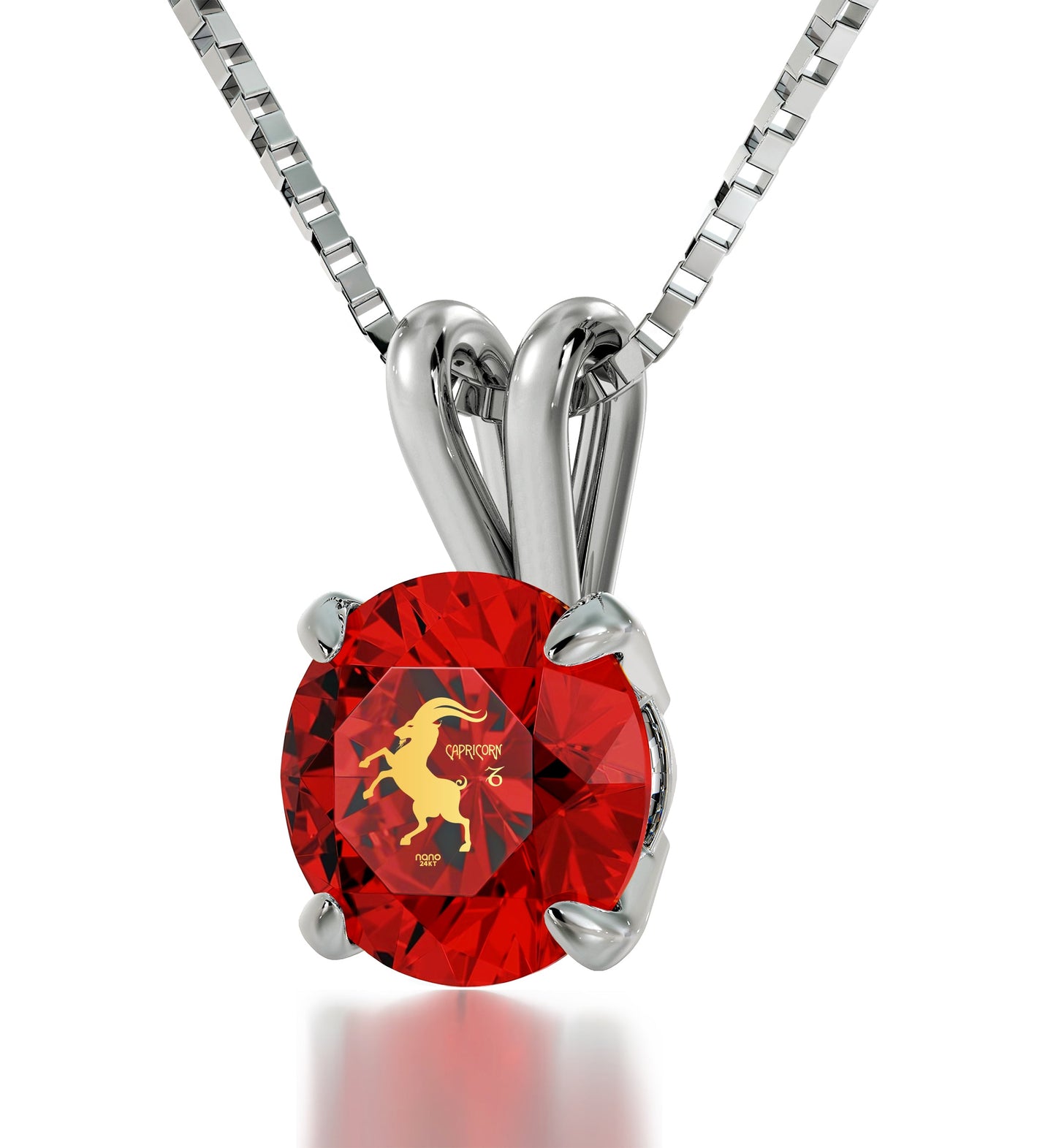 925 Sterling Silver Capricorn Necklace Zodiac Pendant 24k Gold inscribed on Crystal
