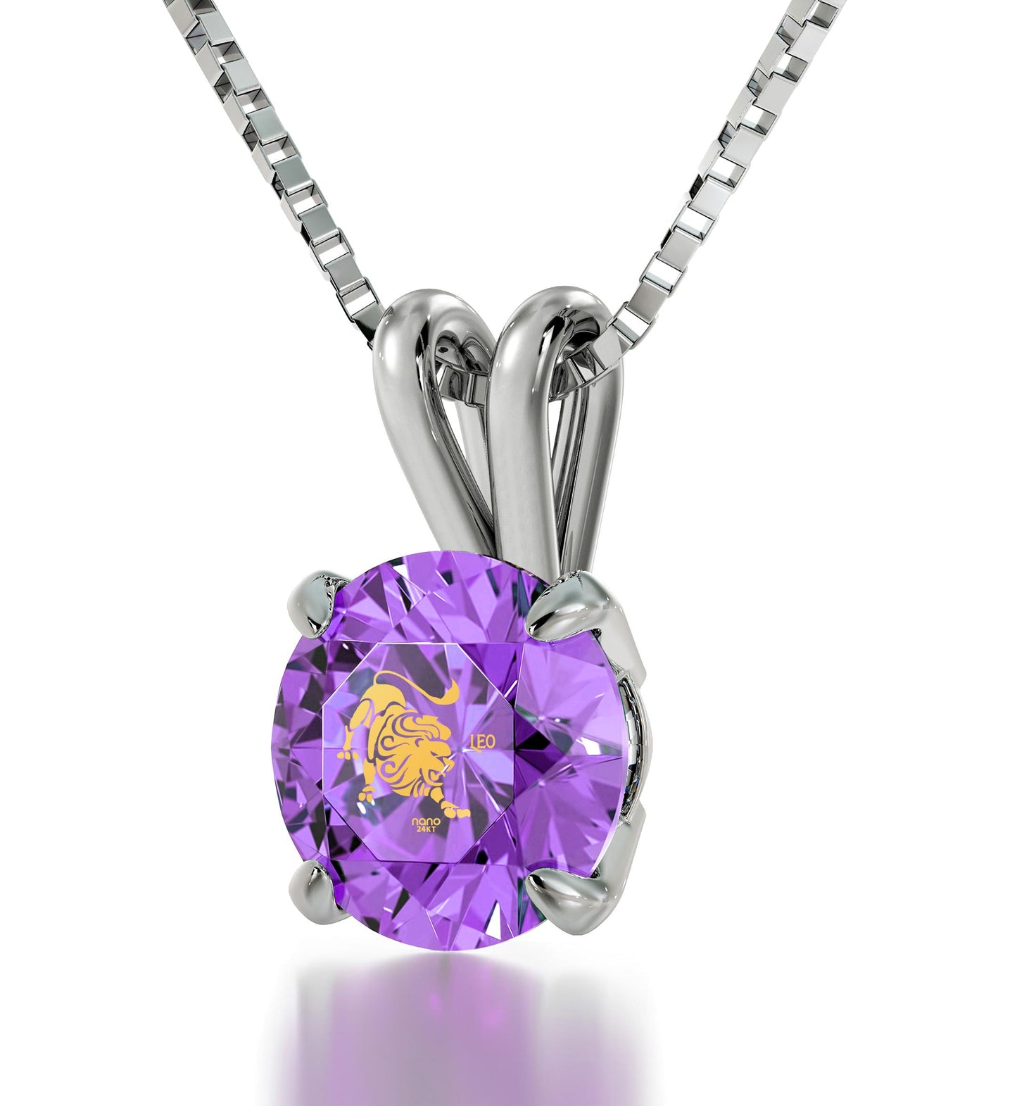 925 Sterling Silver Leo Necklace Zodiac Pendant 24k Gold Inscribed on Crystal