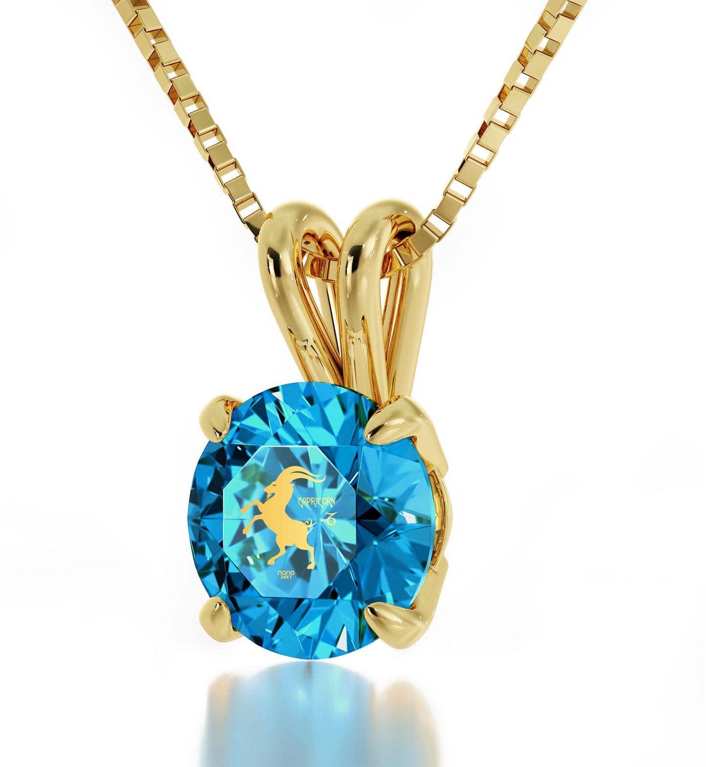 Gold Plated Silver Capricorn Necklace Zodiac Pendant 24k Gold inscribed on Crystal