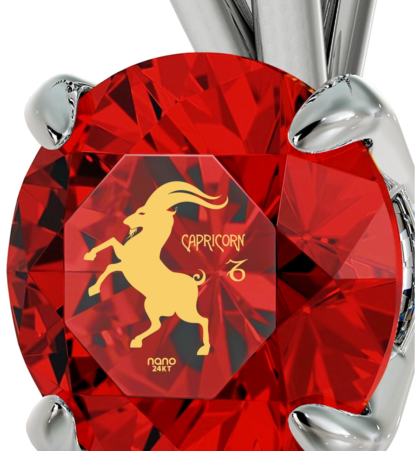 925 Sterling Silver Capricorn Necklace Zodiac Pendant 24k Gold inscribed on Crystal
