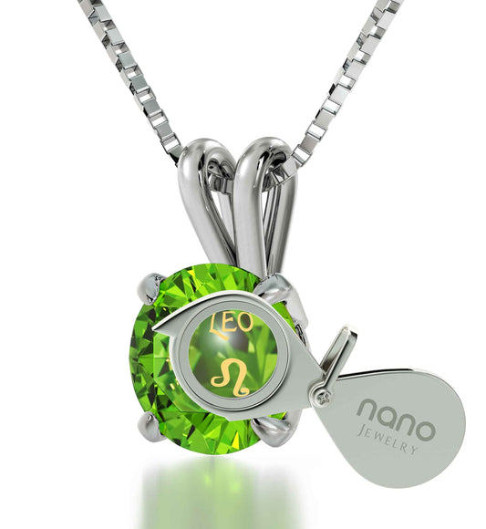 925 Sterling Silver Leo Necklace Zodiac Pendant 24k Gold Inscribed on Crystal