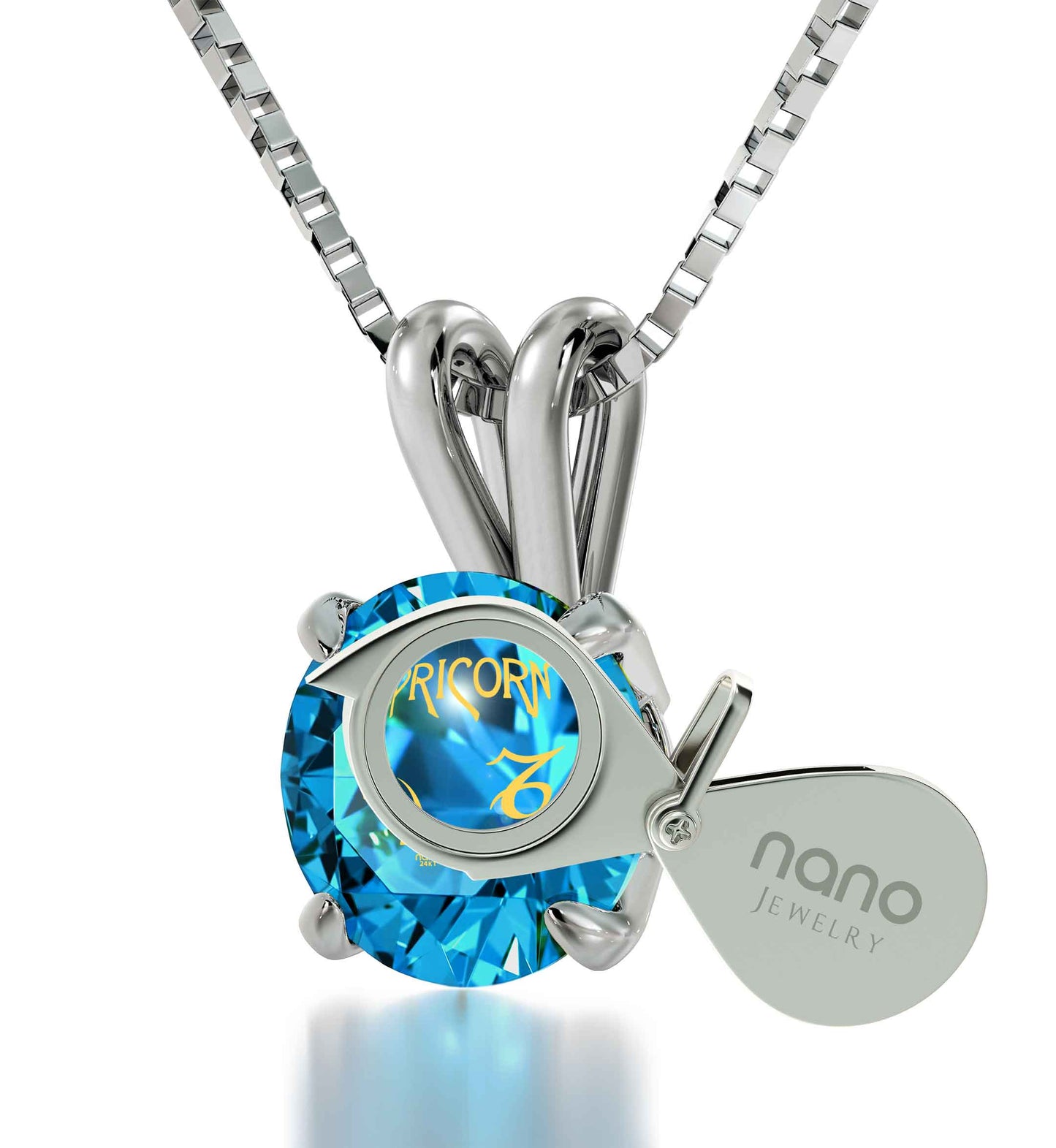 925 Sterling Silver Capricorn Necklace Zodiac Pendant 24k Gold inscribed on Crystal