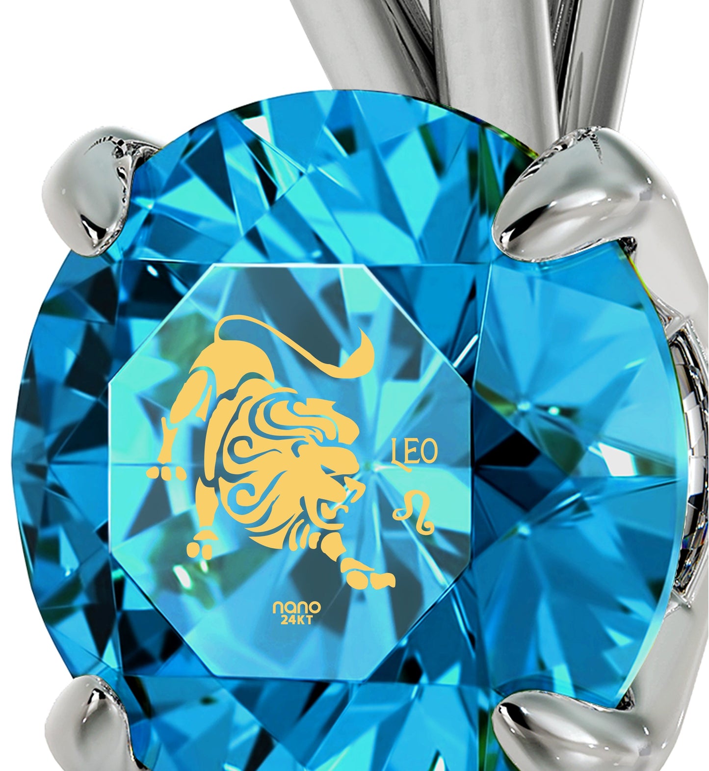 925 Sterling Silver Leo Necklace Zodiac Pendant 24k Gold Inscribed on Crystal