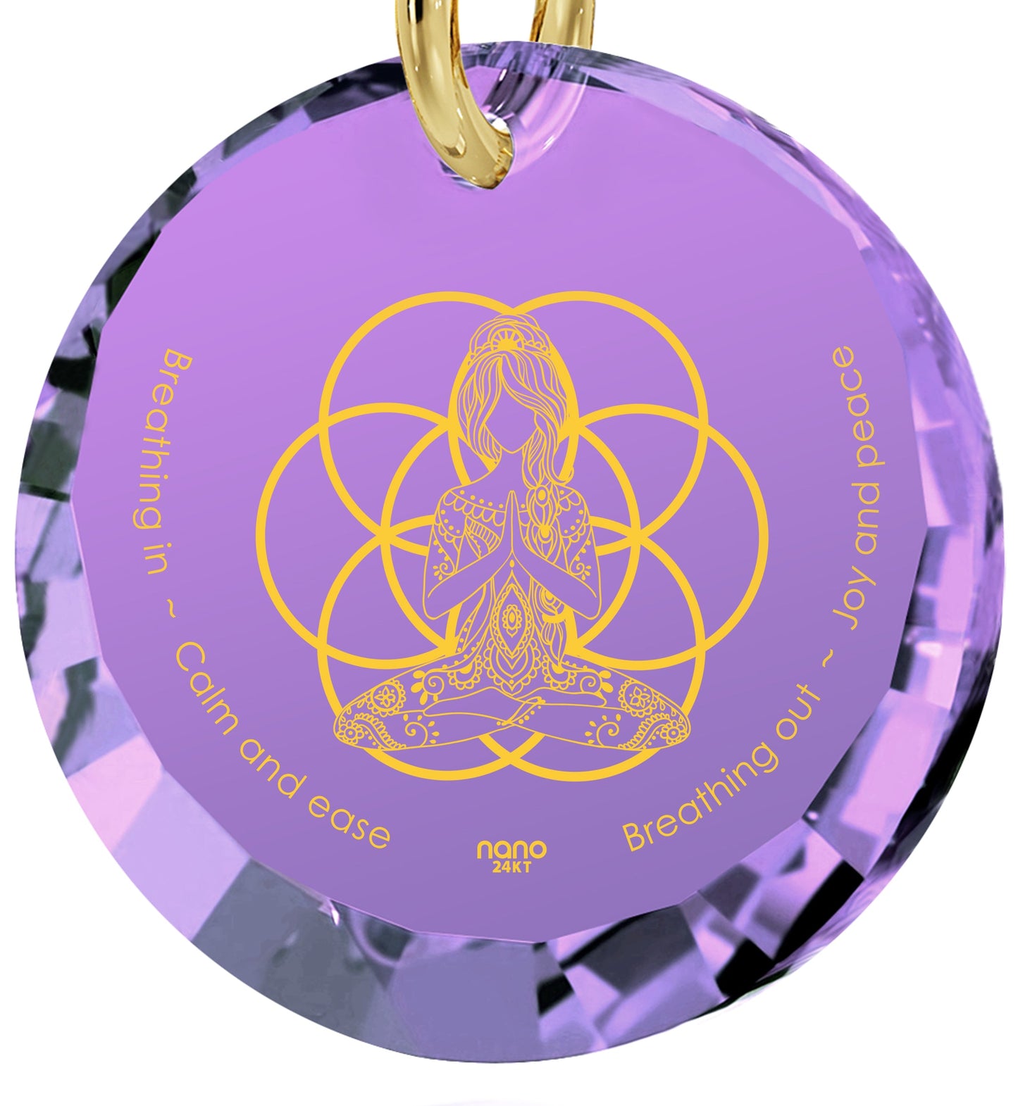 Yoga Charm Necklace Seed of Life Pendant 24k Gold Inscribed CZ