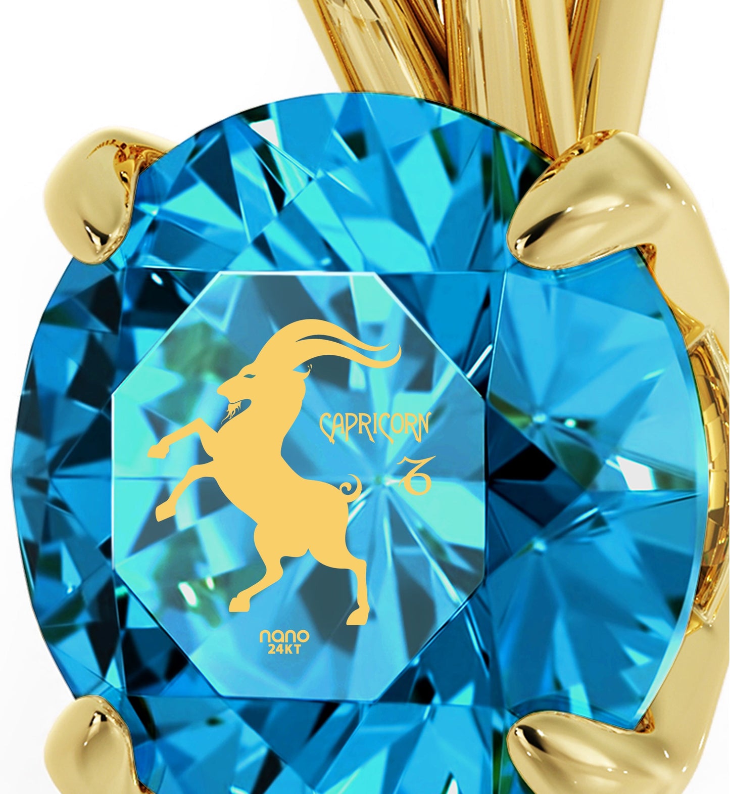 Gold Plated Silver Capricorn Necklace Zodiac Pendant 24k Gold inscribed on Crystal