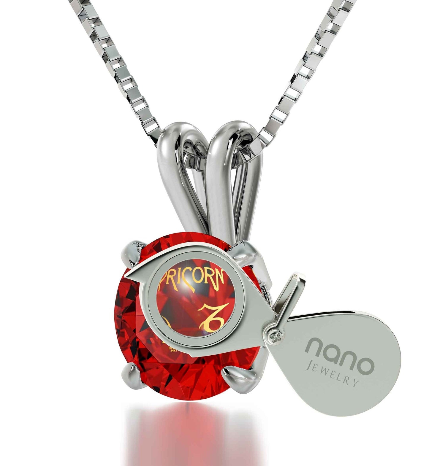 925 Sterling Silver Capricorn Necklace Zodiac Pendant 24k Gold inscribed on Crystal