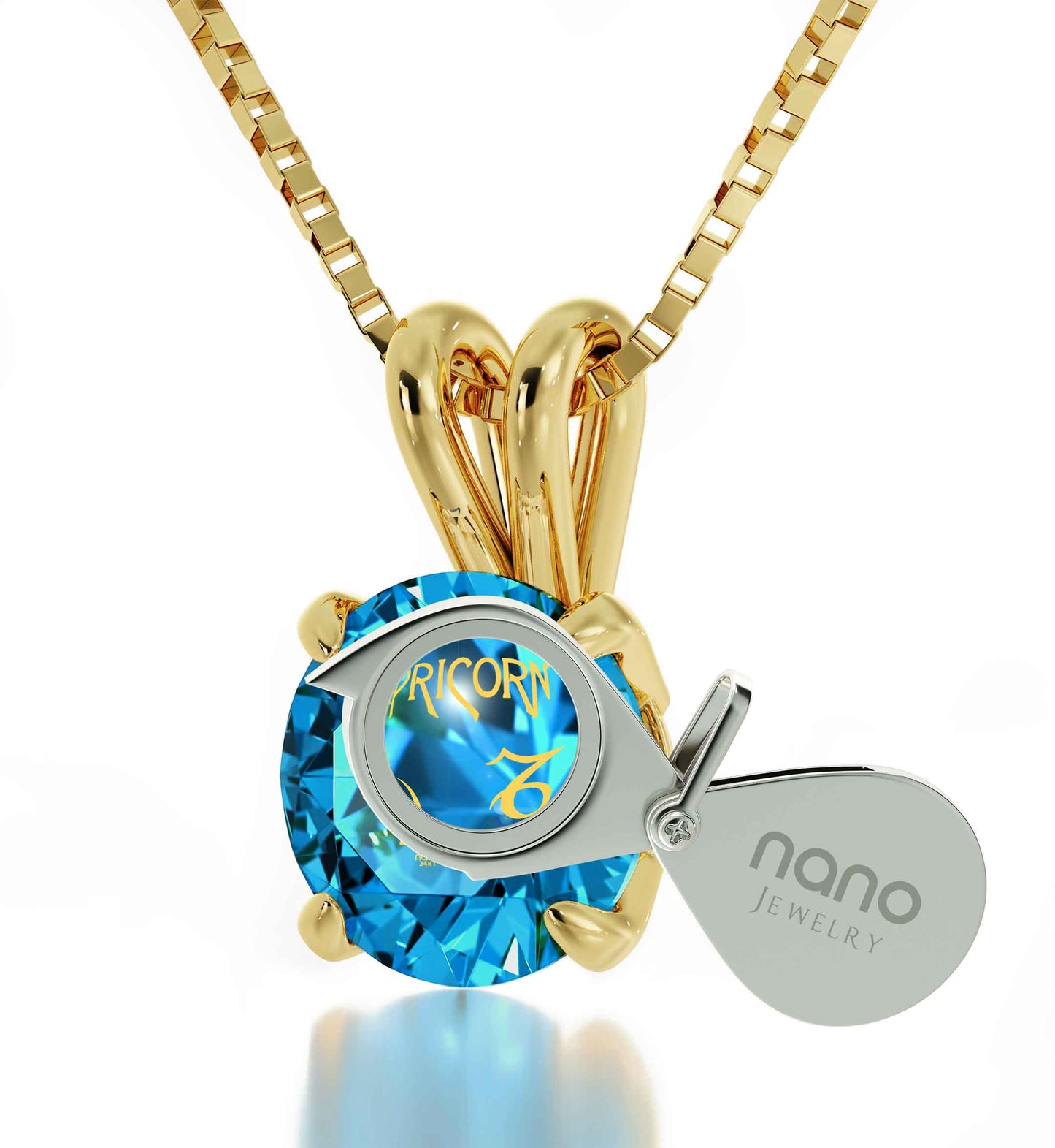 Gold Plated Silver Capricorn Necklace Zodiac Pendant 24k Gold inscribed on Crystal