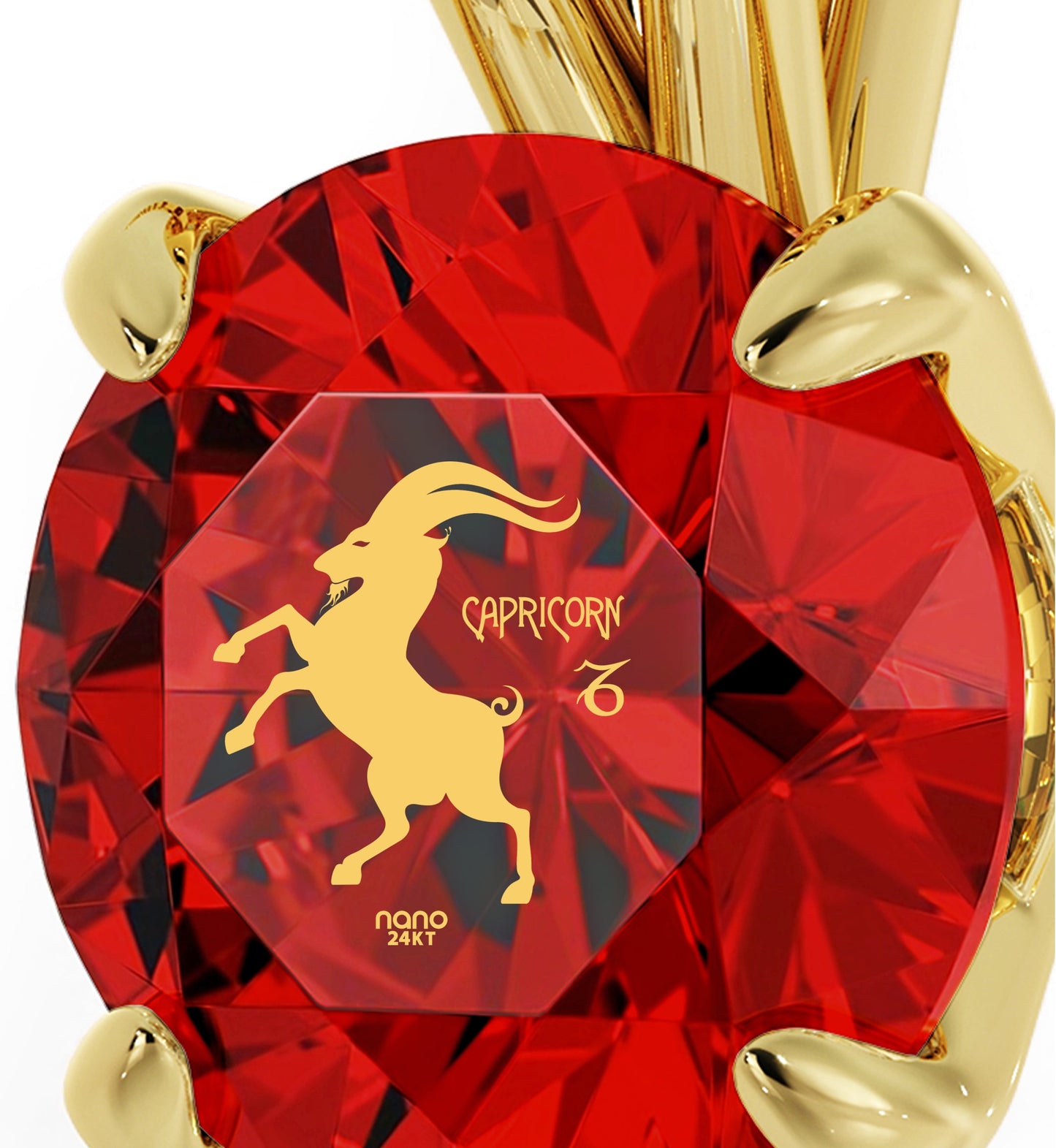 Gold Plated Silver Capricorn Necklace Zodiac Pendant 24k Gold inscribed on Crystal