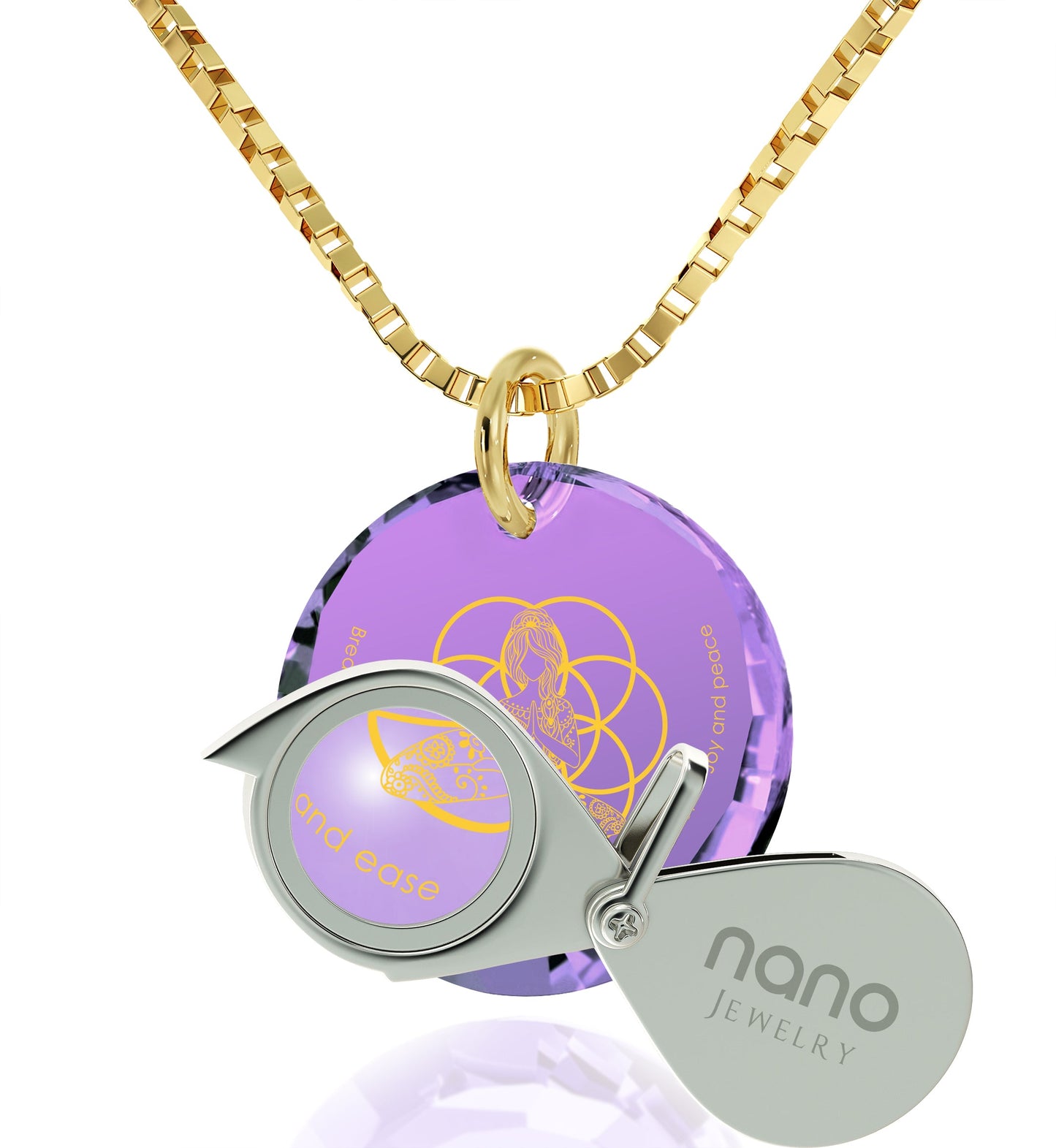 Yoga Charm Necklace Seed of Life Pendant 24k Gold Inscribed CZ