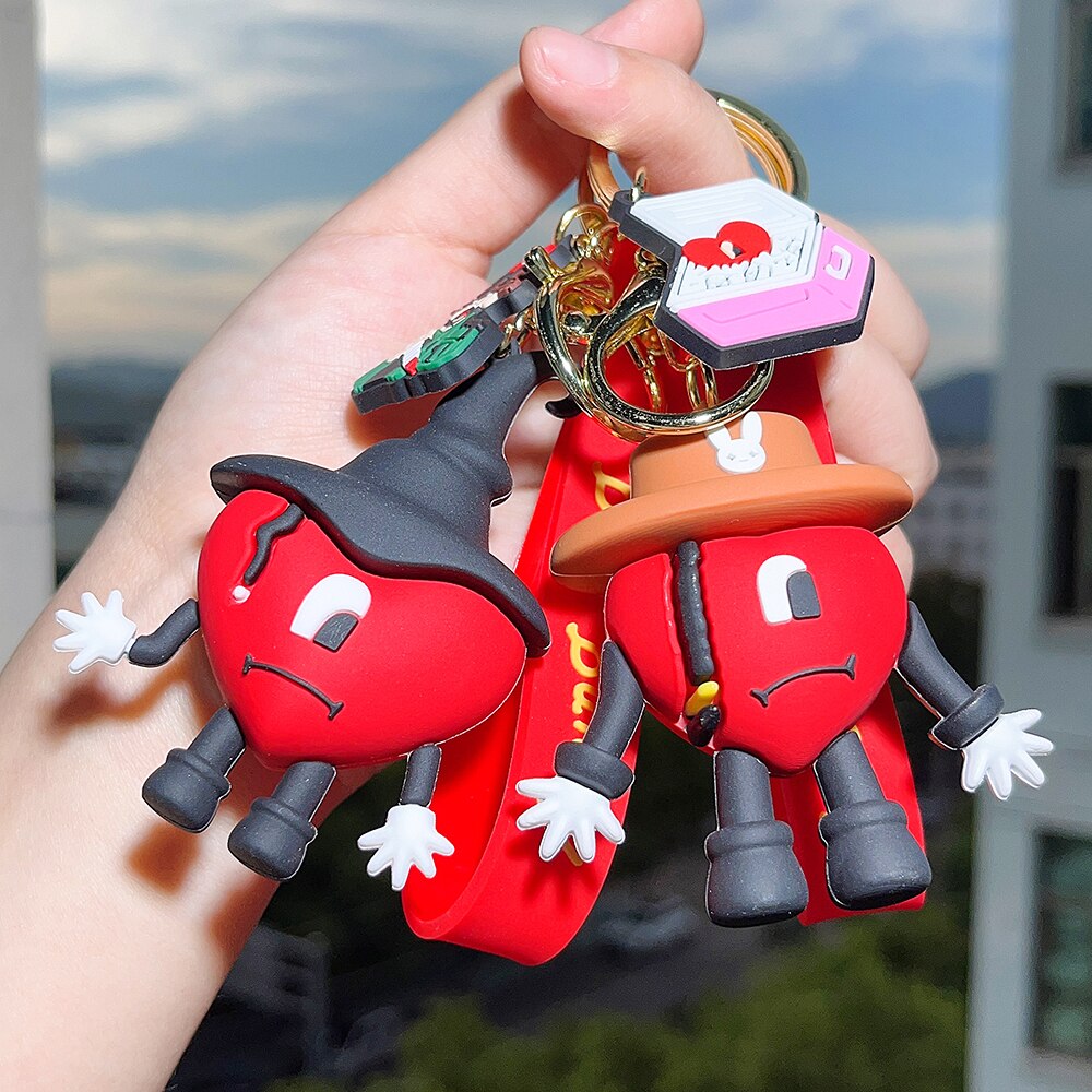 Cute Bad Bunny Heart Keychain