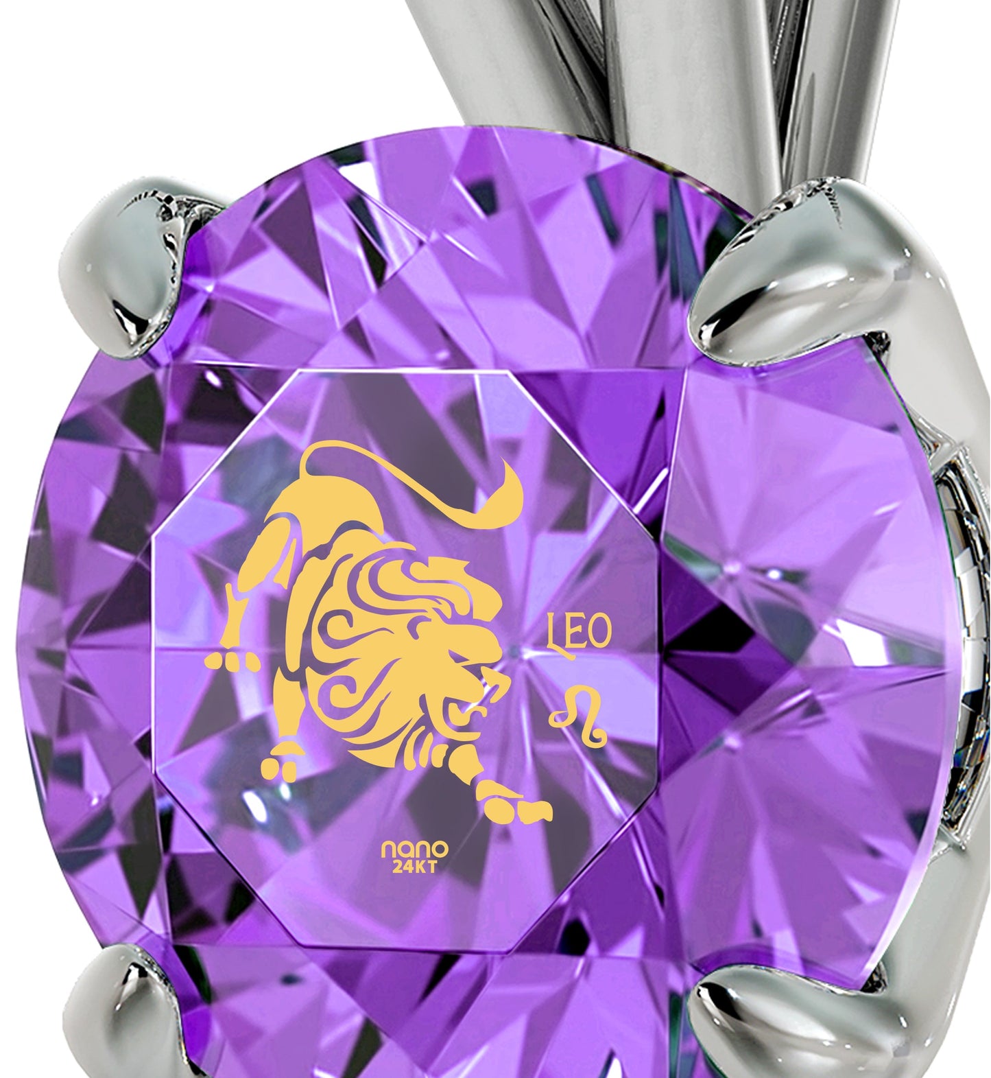 925 Sterling Silver Leo Necklace Zodiac Pendant 24k Gold Inscribed on Crystal