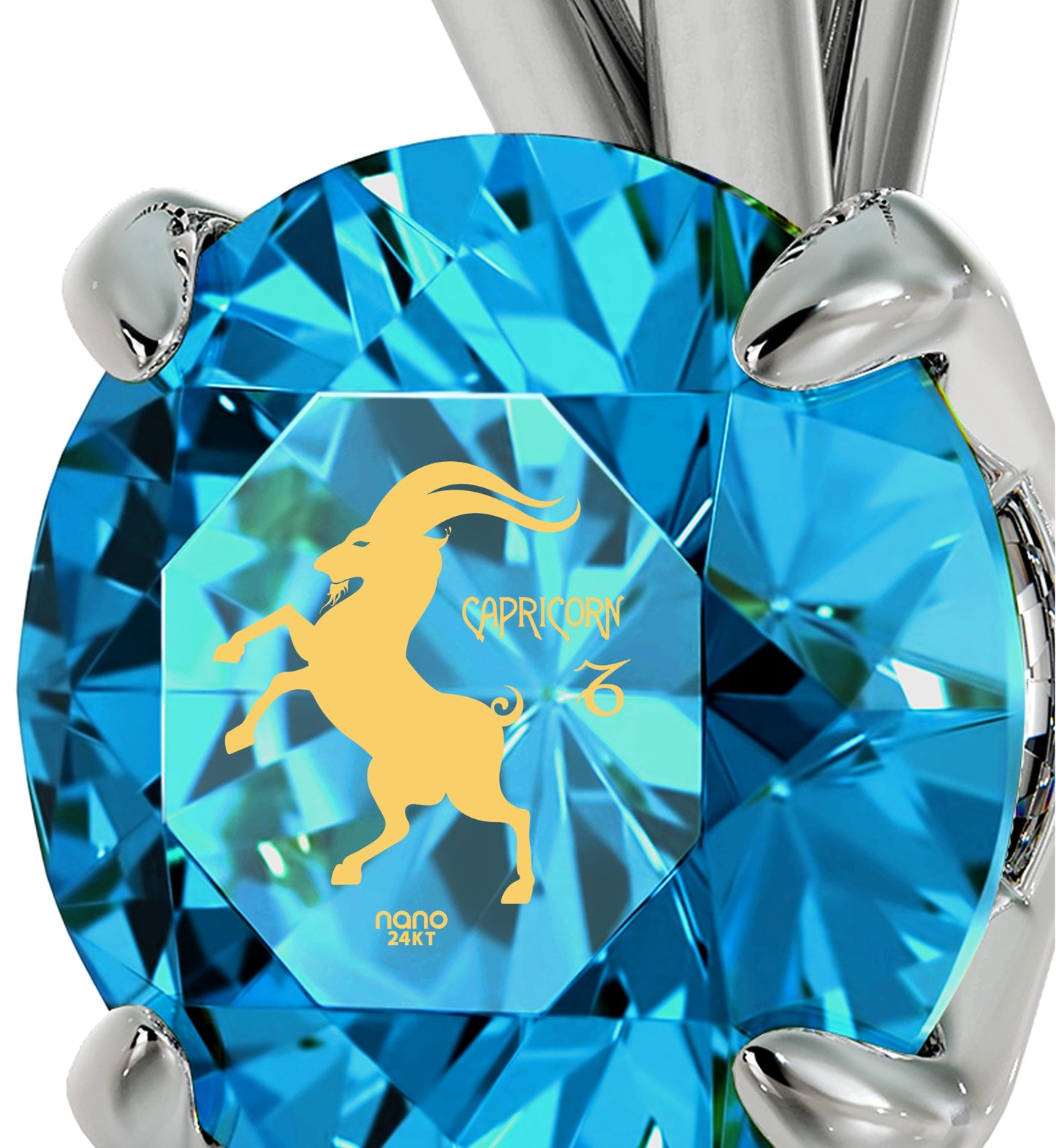 925 Sterling Silver Capricorn Necklace Zodiac Pendant 24k Gold inscribed on Crystal