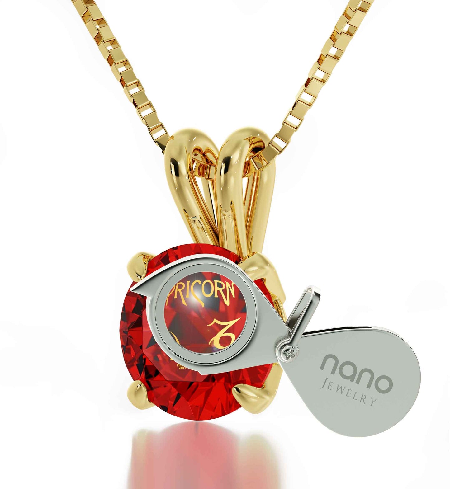 Gold Plated Silver Capricorn Necklace Zodiac Pendant 24k Gold inscribed on Crystal