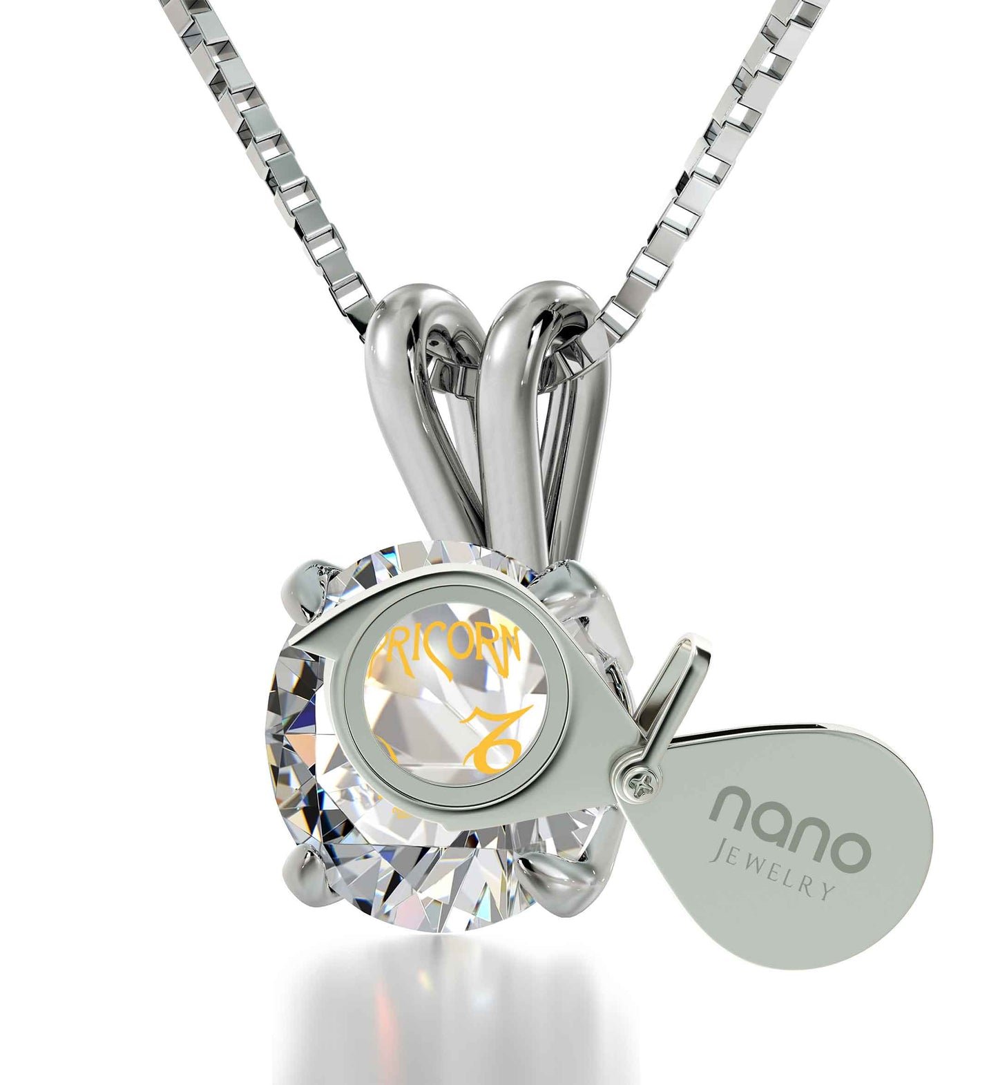 925 Sterling Silver Capricorn Necklace Zodiac Pendant 24k Gold inscribed on Crystal